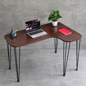 Escritorio Esquinero en Forma de L de 120x80cm, Plegable, con Cajón de Almacenamiento, Patas de Hierro con Diseño de Horquilla, de Madera de Caucho, para Juegos y Hoteles - CD68023 - Product Image 2