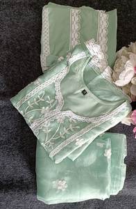 Pantalon Kurti brodé élégant Dupatta Set Organza avec intérieur et pantalon en dentelle crêpe, tailles en gros en vrac de qualité supérieure - Product Image 5