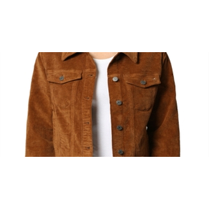 Women's Cropped Corduroy Trucker <b>Jacket</b> Hidden Satin Fabric Gold Brown Size M Autumn Season Bomber Style <b>Sequins</b> Custom - Product Image 5