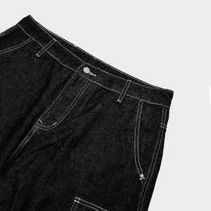 Short en jean ample décontracté pour homme, style streetwear, logo personnalisé, surpiqûres contrastées, denim uni, short baggy pour homme, hip hop, short pour homme - Product Image 2