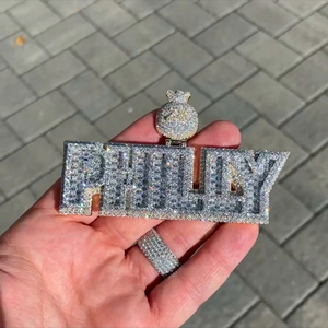 Pendentif Moissanite Argenté Effet Givré en Argent Sterling 925 de Haute Qualité Plaqué Rhodium/Or, Coupe Ronde Brillante, Style Hip Hop Unisexe Personnalisable - Product Image 6