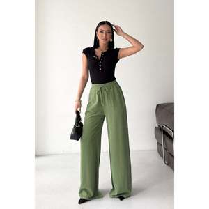 XLove <b>Jeans</b> Women's High <b>Waist</b> <b>Elastic</b> Palazzo Pants, Loose Fit Wide Leg Linen Cotton Trousers in Rose Pink, Summer Casual Wear - Product Image 1