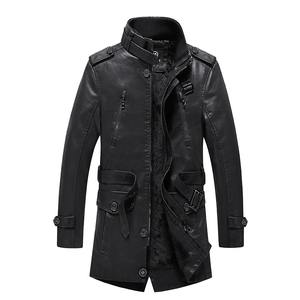 Chaqueta de moto para hombre, abrigo largo ajustado para hombre, chaquetas de PU con cuello, abrigo de cuero a prueba de viento con cremallera para invierno y otoño - Product Image 6