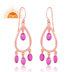 Vente chaude 925 Sterling Silver 18K Rose Plaqué Or Doublet Rubellite Tourmaline Quartz Gemstone Boucle D'oreille Bijoux Pour Femmes - Product Image 3