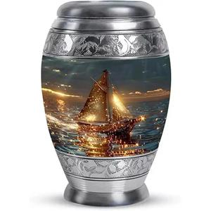 Urna de cremación de Metal de nuevo estilo con diseño de acabado Forma redonda Excelente calidad para uso funerario del exportador indio - Product Image 5