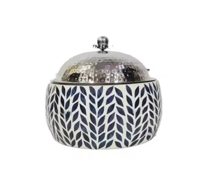 Superbe casserole en bois en acier inoxydable faite à la main forme ronde bouton doré et poignées pour le mariage et le réchauffement des aliments de table - Product Image 4