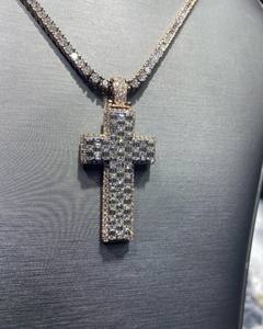925 Argent Personnalisé Lettre Croix Pendentif Rond Moissanite Diamant Hip Hop Bijoux Glacé Charme Collier Cadeau D'anniversaire - Product Image 1