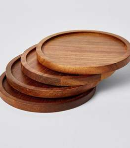 Decoración hecha a mano respetuosa con el medio ambiente Pino natural Bambú Nogal Acacia Cuadrado redondo Posavasos de madera Conjunto para bebidas con - Product Image 5