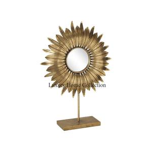 Escultura decorativa elegante con forma de girasol para el hogar con sombra antigua de latón y espejo adjunto forma redonda decoración de brillo solar - Product Image 2