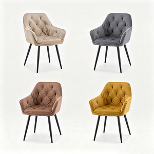 Chaise de salle à manger moderne en velours capitonnée avec pieds en métal, design mid-century, mobilier pour la maison - Product Image 4