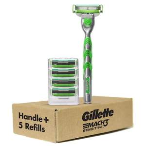 Rasoirs Gillette Mach3 Sensitive pour hommes, 1 manche, 5 recharges de lames, conçus pour les peaux sensibles - Product Image 1