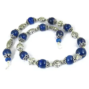 Lapis Lazuli Beaded Geometric Religious Islamic Prayer Unisex Round Ball Shape Alloy Tibetan Silver <b>Necklace</b> Jewelry - Product Image 1