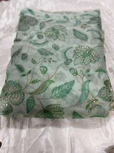 Hot Selling Breathable Taby Silk Dyed Heavy Embroidered Fabric All Large Floral Leaf Design for Boutique Fashion <b>Home</b> <b>Textiles</b> - Product Image 2