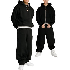 Survêtement ample en coton uni personnalisé pour hommes, pantalon de survêtement et sweat-shirt lourds, vente chaude - Product Image 6