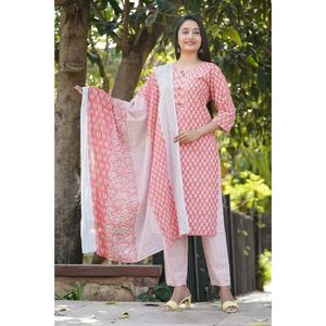 Conjunto de 3 Piezas de Lehenga Choli de Algodón con Estampado Jaipuri para Damas y Niñas, Estilo Étnico Tradicional Indio, Estilo Pakistaní, Ropa de Fiesta, Última Moda - Product Image 3