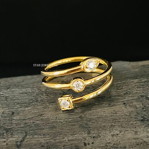 14K Solid Gold Lab Grown Diamond <b>Open</b> Wrap Around Women's Luxury Gift <b>Ring</b> - Product Image 3