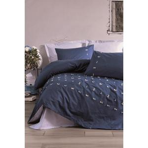 Ensemble de housse de couette double Gina en coton bleu marine Brode Ranforce - Product Image 1