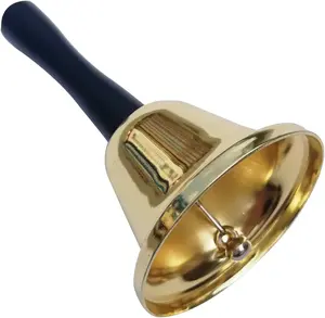 Cloche à main en laiton pur Cloche à main en laiton pur de la plus haute qualité avec manche en bois du fabricant en Inde - Product Image 1