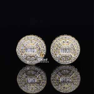 ต่างหูเพชรเม็ดกลมและบาแกตต์สำหรับผู้หญิง925สีเงินสเตอร์ลิงส่องประกายพิเศษ - Product Image 1