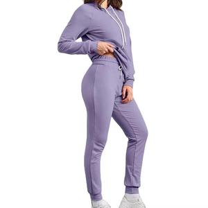 Wholesale <b>Velour</b> Unisex Track Suit Sets Fleece Hoodie Set Men Women Custom logo Design Outdoors Training Casual Cotton <b>Tracksuit</b> - Product Image 6