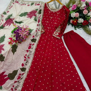 Vestido Anarkali de diseñador para fiestas Pent Dupatta con bordado pesado hecho de viscosa - Product Image 1