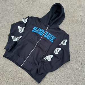 <span class=keywords><strong>Felpa</strong></span> da uomo con doppio cappuccio in cotone 100% con farfalla lavata agli acidi 3d stampa pesante Streetwear Oversize con cappuccio Xl per l'autunno - Product Image 2