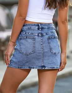 Mini-jupe en jean en coton de haute qualité OEM, vente en gros, sur mesure, pour femmes, taille haute, boutons, jupes en jean pour femmes - Product Image 6
