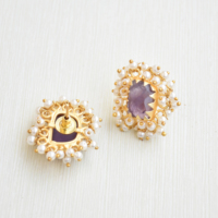 Anting Tusuk Berlapis Emas Kuningan Alami Batu Amethyst Alami Tekstur Matte Geometris Set Bezel Trendi Klasik Fashion