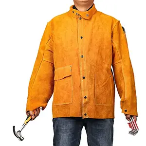 Premium Cowhide Split Leather Welding Jacket Leather Industrial Safety Spark Resistant Working Welders jacket for Heavy Duty