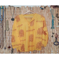 Direct Shivam Arts Export Tunique Kurti vintage jaune unie à imprimé Ganesha pour femme, manches longues, taille unique, boutons naturels