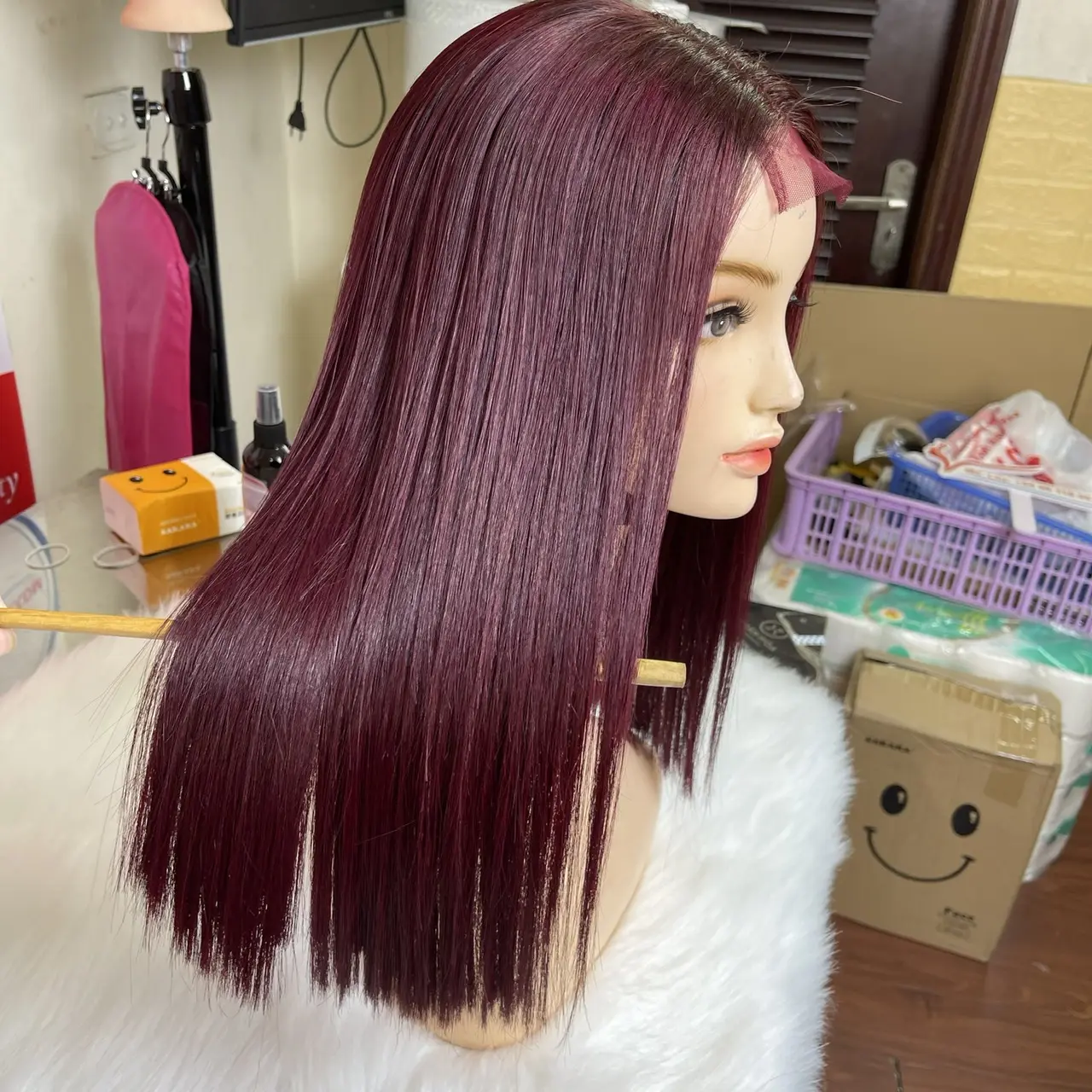 Short Wine Red Bob Human Hair Wigs With Full Bangs Bone Straight Wigs for Black Women Hair Extensions From Vietnam Factory
