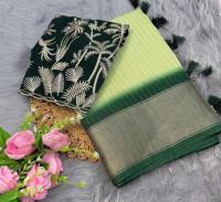Dola jazi saree saree Multi Broderie Travail Avec Running Work Blouse viscove jazi patta