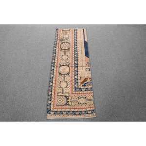 Alfombra Turca Vintage Pequeña de 1.6x4.3 pies, Alfombra Marroquí Azul de Lana - Product Image 1