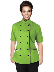 Abrigo culinario profesional unisex, chaqueta de manga corta, estilo de cocina clásico, ajuste a medida, uniforme del personal del bar del restaurante, poliéster - Product Image 5