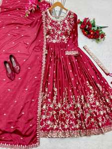 Traje Anarkali de Seda Organza Pura con Estampado Digital a Mano y Borde de Encaje, Salwar Étnico de Algodón para Adultos, para Fiestas, Todas las Temporadas - Product Image 3