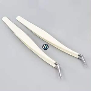 Pinzas de pestañas de Punta inclinada de 90 grados con logotipo personalizado de acero inoxidable, volumen de pestañas, punta de fibra con agarre de diamante, pinzas para pestañas - Product Image 3