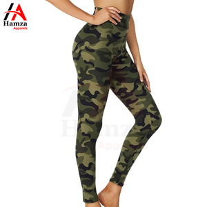 High Waist <b>Camo</b> Yoga Leggings Green Color Polyester Stretch Fabric 180 GSM Breathable Soft Comfortable Activewear Pants - Product Image 2