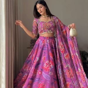 Lehenga Choli de Georgette Sintética de Primera Calidad, Serie 5000, Estampado Digital, 7.5m, Elegante Dupatta con Vuelo, Estilo Bollywood para Fiestas - Product Image 1