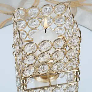 Lilin Votive kristal manik-manik teh cahaya lilin Votive dalam berlapis emas bentuk persegi Dekorasi Rumah & dekorasi pernikahan