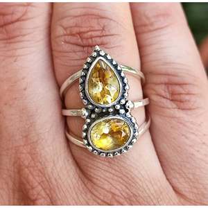 Handmade Citrine <b>Statement</b> <b>Ring</b> November Birthstone Yellow Gemstone in Sterling <b>Silver</b> Cut Stone Elegant Jewelry - Product Image 2