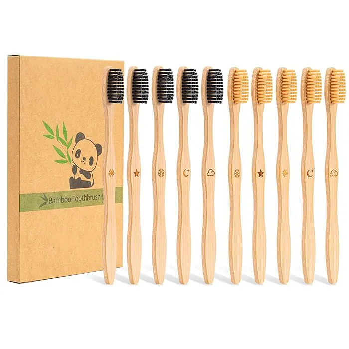 Cepillo de dientes de carbón de bambú natural Cepillo de dientes de madera biodegradable Cerdas respetuosas con el medio ambiente Cepillo de dientes de bambú de cerdas suaves