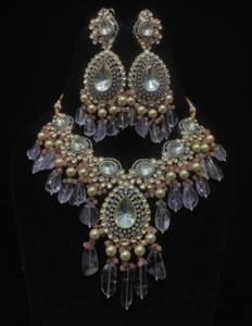 Gold Plated Luxury Designer Polki Necklace <b>Set</b> with Earrings <b>Bridal</b> <b>Jewelry</b> for Wedding & Party Celebration - Product Image 1