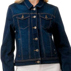 Veste en jean bleu manteau pour femmes sur mesure de haute qualité veste courte décontractée à la mode pour femmes hauts courts en jean Service OEM - Product Image 1