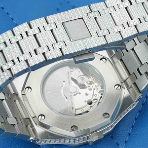Diamant de laboratoire de luxe fait à la main de haute qualité mouvement automatique marque réglage glacé montre en acier inoxydable pour hommes - Product Image 4