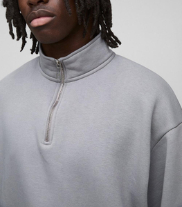 Haute qualité 100% coton français éponge Quater fermeture éclair col montant sweat personnalisé brodé Logo pull à capuche pour hommes - Product Image 3