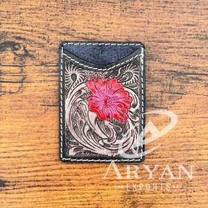 กระเป๋าใส่บัตรเครดิตหนังแท้แบบตะวันตกใส่บัตรลายดอกไม้สีชมพูของขวัญสำหรับเขาและเธอ - Product Image 1