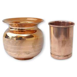 Olla de agua de Lota de cobre artesanal con acabado brillante para ceremonias espirituales prácticas diarias de bienestar y estilo de vida saludable - Product Image 1