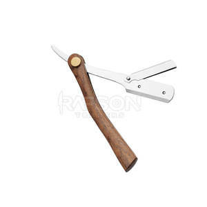 Cuchillas gemelas clásicas de acero inoxidable para hombres, maquinilla de afeitar recta, mango de madera de haya afilado preliminar, herramienta de afeitado facial desechable - Product Image 4