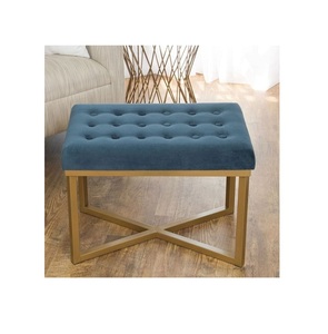 Tabouret de bar ottoamn au design moderne de la meilleure qualité avec dessus en velours bleu mini tabouret en métal argenté et brillant à un bon prix disponible - Product Image 3
