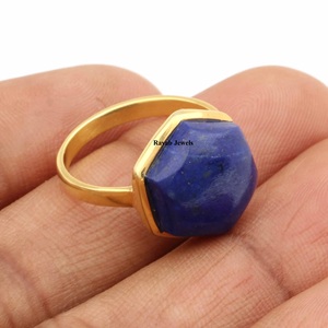 Haute qualité 925 argent Sterling lunette réglage hexagone éternité Vermeil tous les jours Boho Style bas prix naturel Lapis Lazuli anneau - Product Image 6